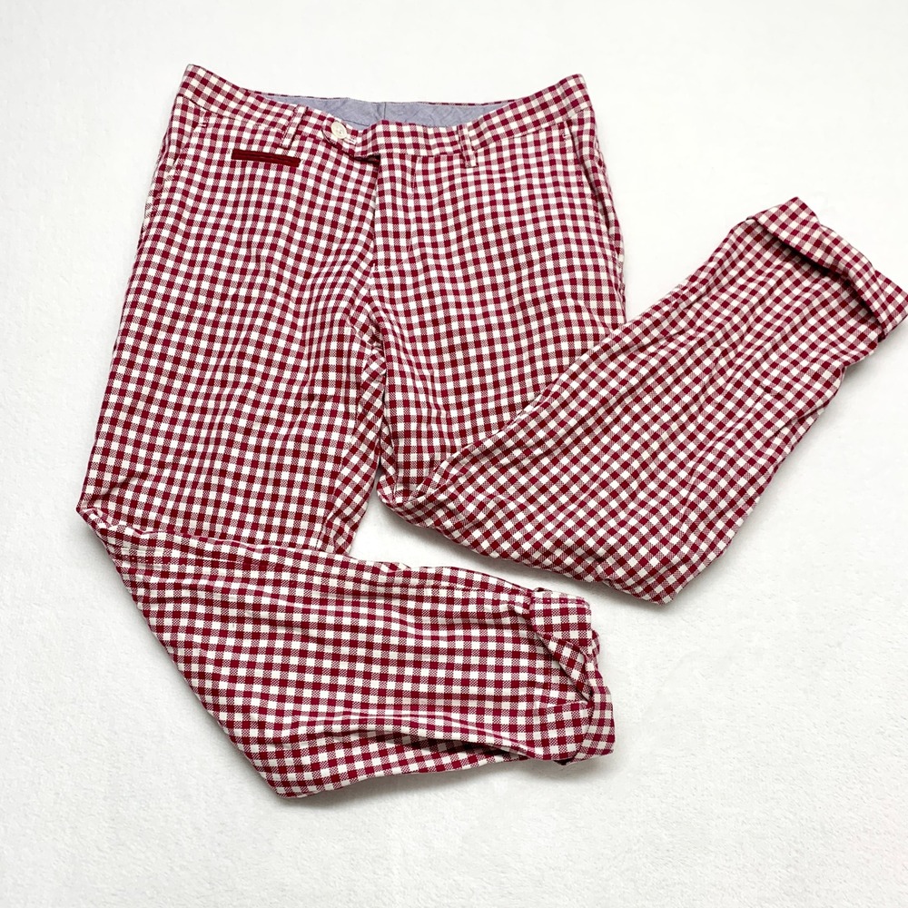 Universal Language Gingham Trousers Womens Size SS Red White Check Cotton Pants